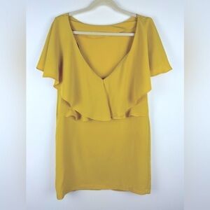 Zara | Mustard Yellow Mini Dress Ruffle Sleeve & V-Neck Back | XS